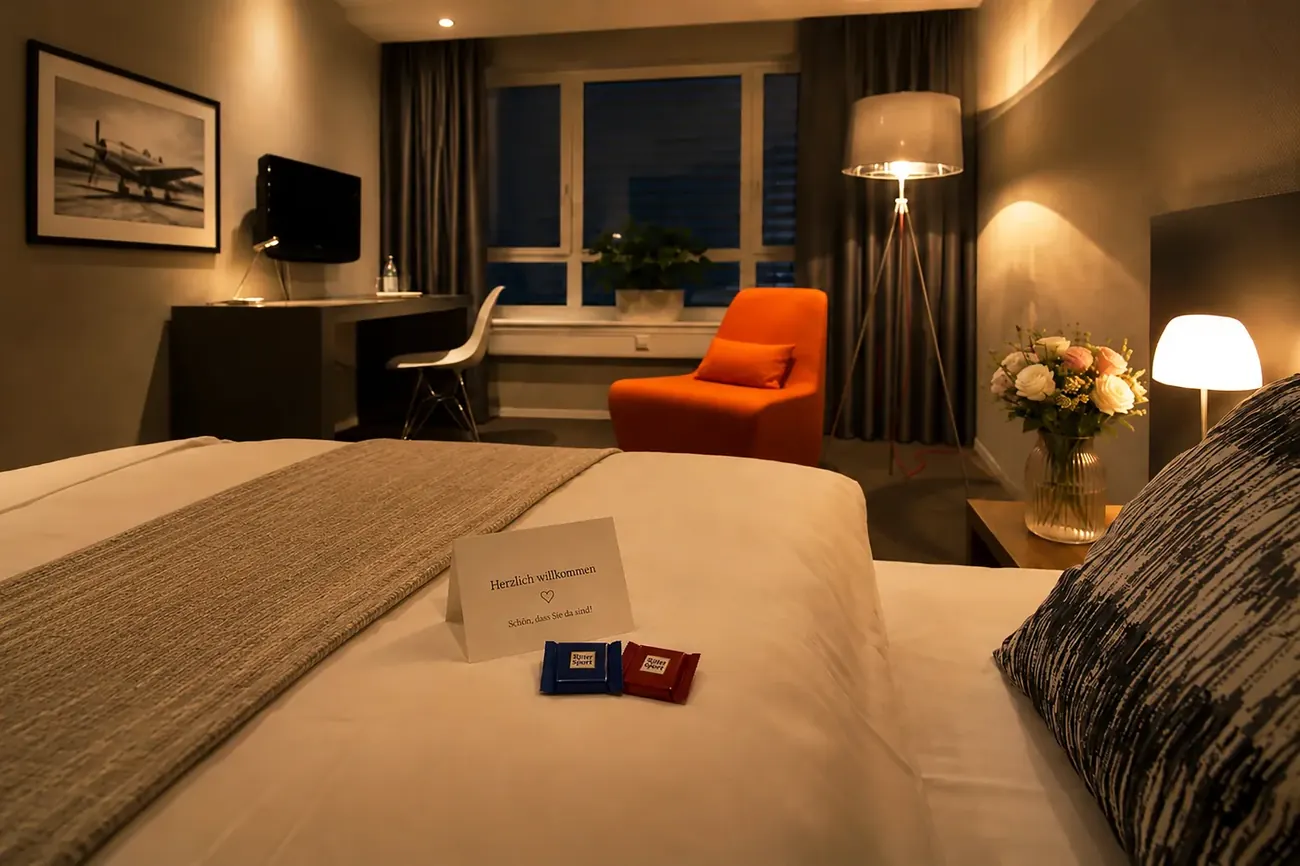 Modernes, ruhiges Hotelzimmer im aircraft Hotel bei Tuttlingen