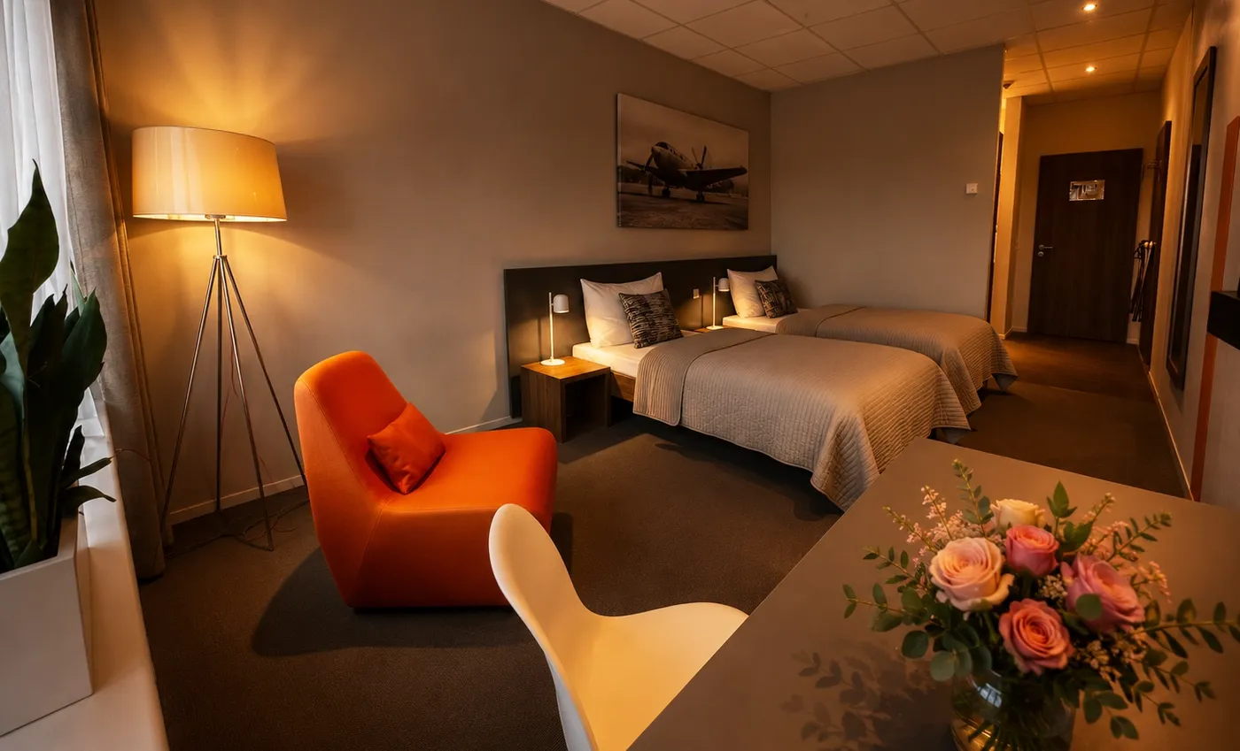 Komfortables Hotelzimmer direkt am Hangar